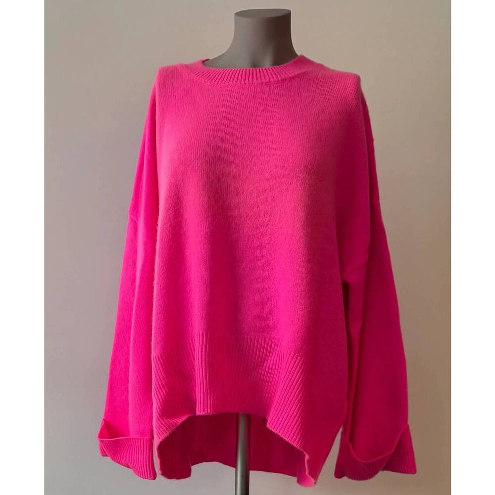 NEW BRODIE CASHMERE women's luxe jamie boyfriend sweater in hot pink